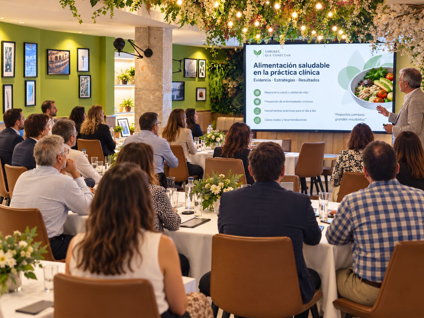 Evento profesional en el reservado privado de Can Pelut con presentación en pantalla